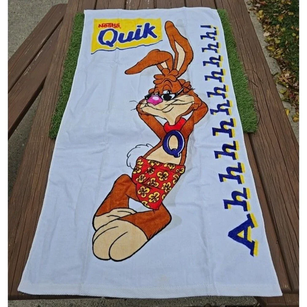 VTG NOS Nestle Quick Towel Nes Quick Bunny Ahhhhhhhhhh! White 42